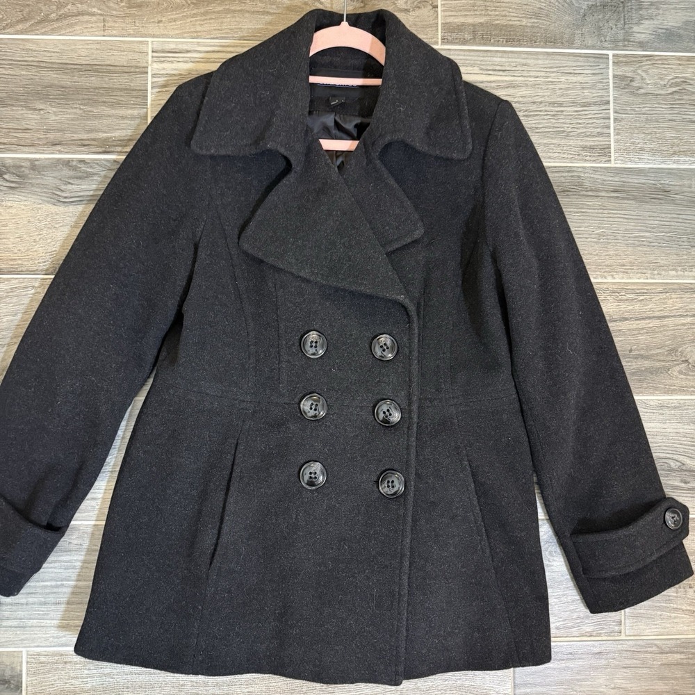 London Fog Women's Wool Blend Double Breasted Pea Coat Dark Grey L Classic - Picture 12 of 12